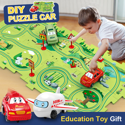 Children Puzzle Electric Railroad Speeder DIY Assembly Electric Car Automatic Rail City Scene Construction Education Toy Gift